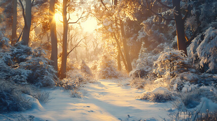 Enchanting winter woodland backdrop and scenic radiance. Enchanted Glade. Illustration