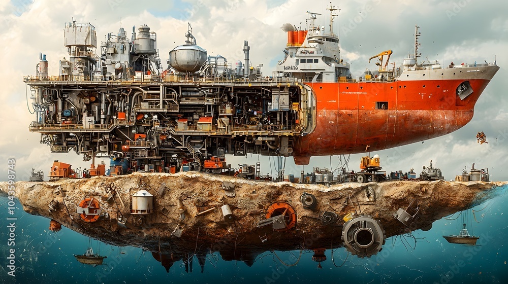 Poster Comprehensive Cutaway Showcasing the Complex Multi layered Infrastructure and Processes Involved in Large scale Shipyard
