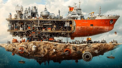 Fototapeta premium Comprehensive Cutaway Showcasing the Complex Multi layered Infrastructure and Processes Involved in Large scale Shipyard