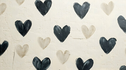 Obraz premium Hand-Drawn Hearts Pattern on Cream Paper Background, Whimsical and Romantic Design for Creative Projects