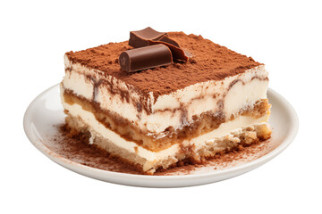 Italian tiramisu cake isolated on transparent background, PNG