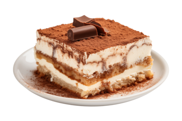 Italian tiramisu cake isolated on transparent background, PNG