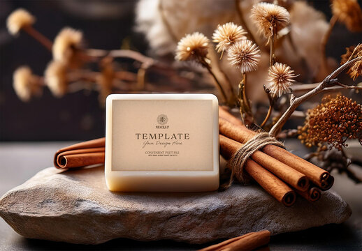 Artisan Soap Mockup With Rustic Natural Decor and Cinnamon with Generative AI