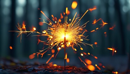 Obraz premium Sparkler Ignites in Forest Setting Natural background