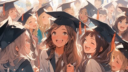 Obraz premium Graduating students, colorful anime style