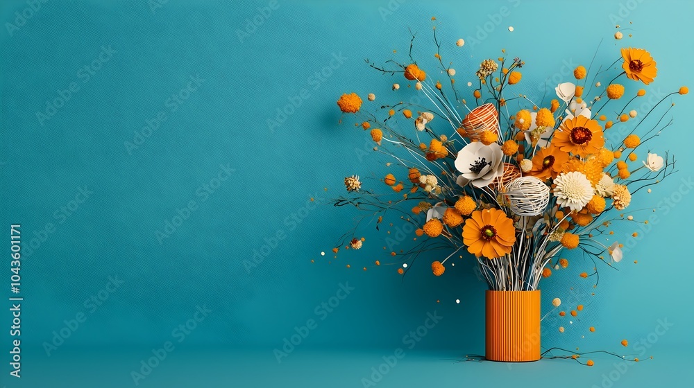 Poster detailed 3d cross section rendering of a lush and vibrant floral bouquet revealing the intricate str