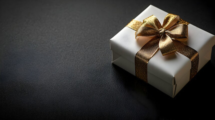 Elegant White Gift Box with Golden Ribbon on Smooth Surface, Perfect for Celebrations and Special Occasions