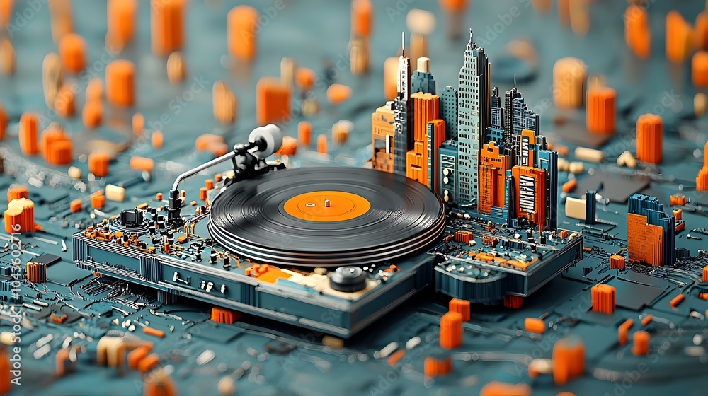 Aufkleber detailed 3d cut through view showcasing a meticulous music vinyl collection organized by genre and y