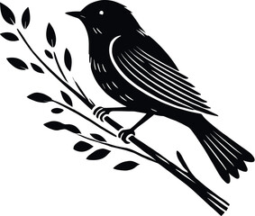 Bird perched  Vector Black Silhouette Design For T-Shirt