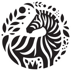 Cosmic Zebra silhouette Illustration with Night Sky and Moon in Black and White Design
