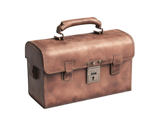 Brown leather toolbox with a handle, isolated on a white background, Transparent background.