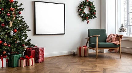 Minimalist Christmas Wall Art with Tree and Gifts