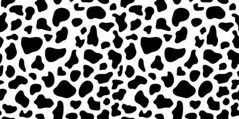 Seamless pattern with dalmatian texture. Aesthetic animal print, cow background for textile, wrapping paper, fabric, minimal cover, wallpaper. Vector