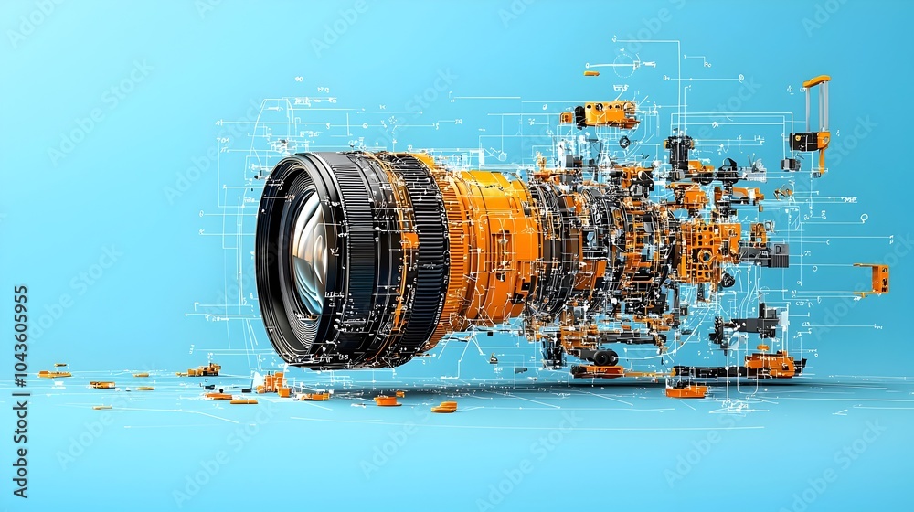 Aufkleber Detailed cross section showcasing the intricate inner workings and puzzle like components of a mechanism highlighting the engineering and design behind optical technology