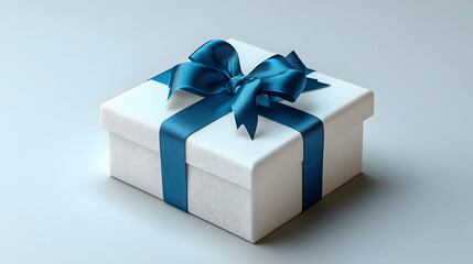 Obraz premium Elegant White Gift Box with Blue Ribbon on Smooth White Surface