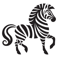 Abstract Zebra Silhouette Design in Bold Black and White Vector Style