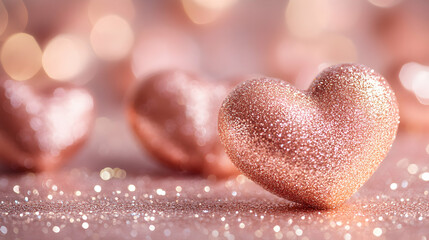 Obraz premium Glittery Hearts on Soft Blush Background - Romantic and Playful Design Element for Celebrations and Invitations