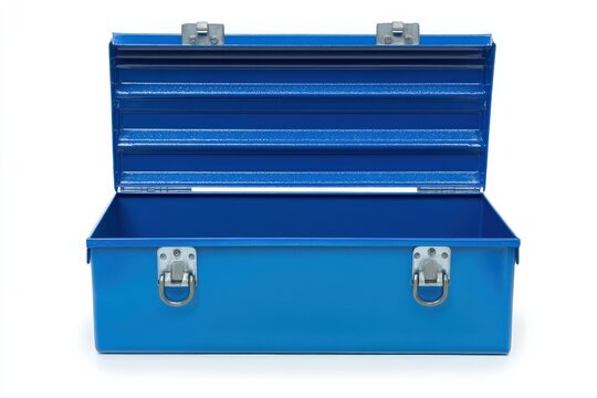 Blue Tool Box. Isolated Metal Toolbox on White Background