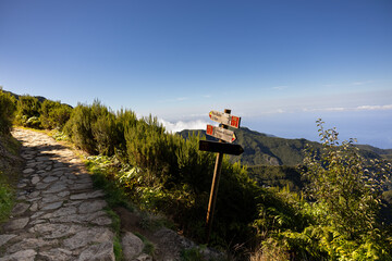 Hiking trail in the mountains of Pico Ruivo. Madeira island, Portugal