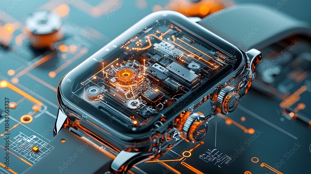 Aufkleber Detailed cross section view of a smartwatch revealing the intricate layers of sensors screens and circuits that make up its advanced technological components