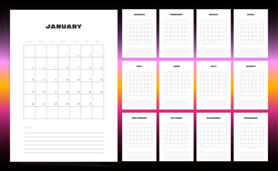 2025 Calendar Template: Modern Minimalist 2025 Calendar Design for Wall and Desk Use. Ready-to-Print Annual Layouts. Business Minimalist 2025 Calendar.