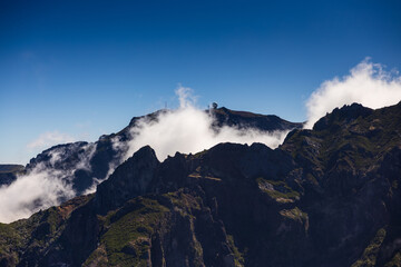 Mountains viewed from Pico Ruivo with the Pico do Areeiro at the background. Madeira island, Portugal