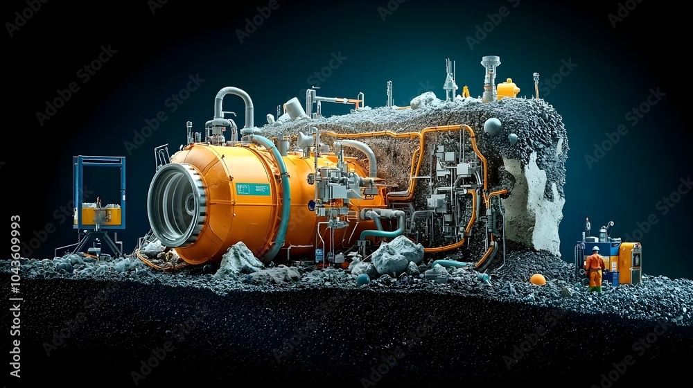 Poster detailed cross section view of an underground mine showcasing the intricate layers of minerals tunne