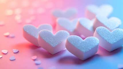 Fototapeta premium Minimalist Design Featuring White Hearts on a Soft Gradient Background Transitioning from Pink to Blue
