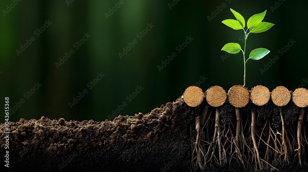 Poster intricate layered cross section of a bamboo forest revealing the intertwining roots underground and 