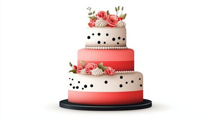 A beautifully designed three-tier cake adorned with pink roses and elegant decorations, perfect for any celebration.