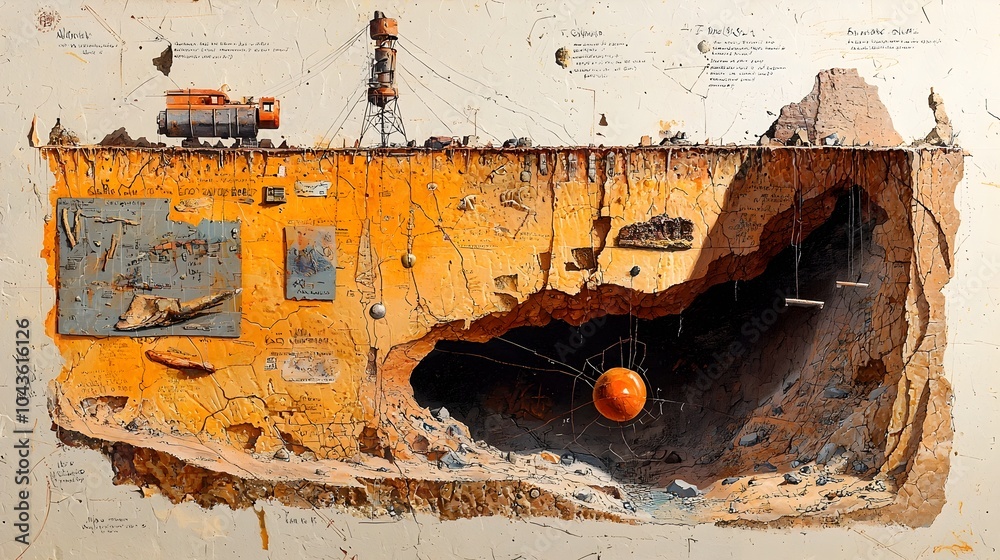 Poster layered cross section of a scenic canyon unveiling geological wonders revealing detailed sediment la