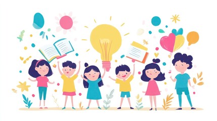 children learning illustrations, kids learning through creative activities, excited to gain new knowledge