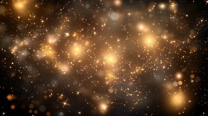 Obraz premium Enchanting golden stars and glittering bokeh lights against a black background, creating a magical and festive atmosphere. Perfect for special celebrations, holiday events, or elegant design concepts,