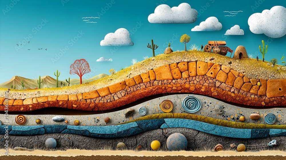 Poster revealing the intricate layers of a mountain landscape a cross section showcasing the geological won