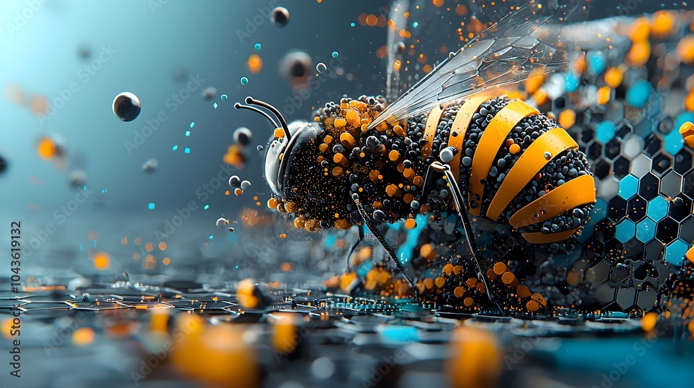 Leinwandbilder Stylized 3D cross section of a honeycomb shaped data storage structure showcasing a geometric pattern of hexagonal cells containing visualized data points