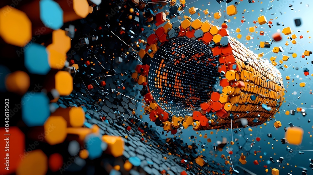Aufkleber Stylized cross section view of a honeycomb like data structure with hexagonal cells holding various data points and information  The geometric pattern creates a futuristic