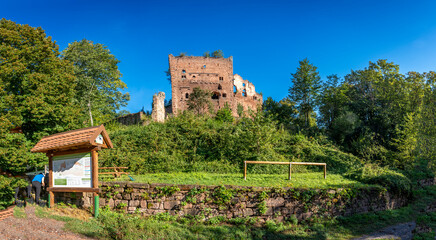 Fototapeta premium Ottrott Castles, France - 09 07 2024: View of the Roman palace of the Rathsamhausen Castle.