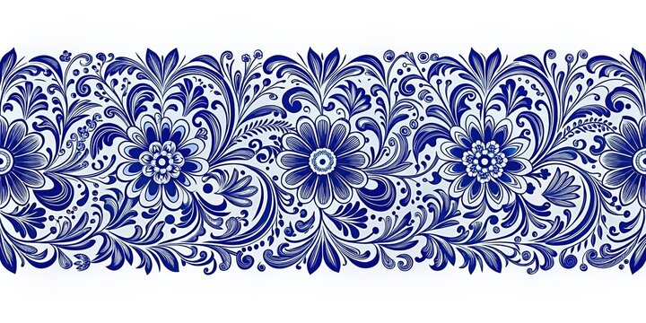 Russian art pattern in blue and white tone resembling traditional motifs
