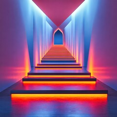 Obraz premium Stairway leading to a mysterious doorway bathed in vibrant colors