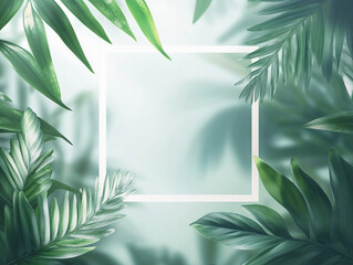 Nature background, abstract white frame in the leaves with copy space