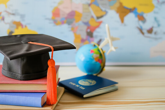 hat graduation model on book for concept investment education abroad and scholarship