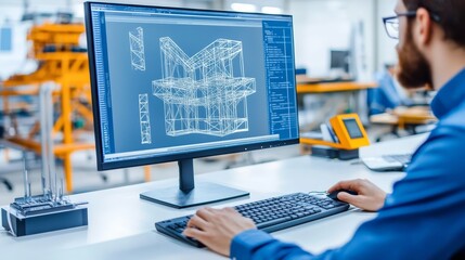 Engineer Working on  D Model on Computer