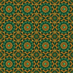 Seamless emerald and gold floral pattern. Oriental green and gold pattern.
