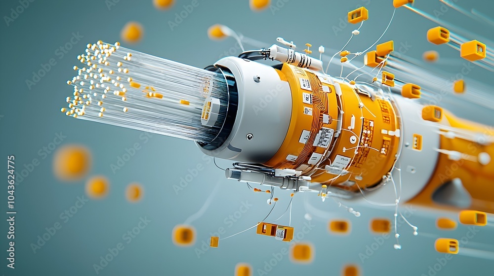 Poster detailed cross section view of a fiber optic cable showcasing the intricate layered structure of gla