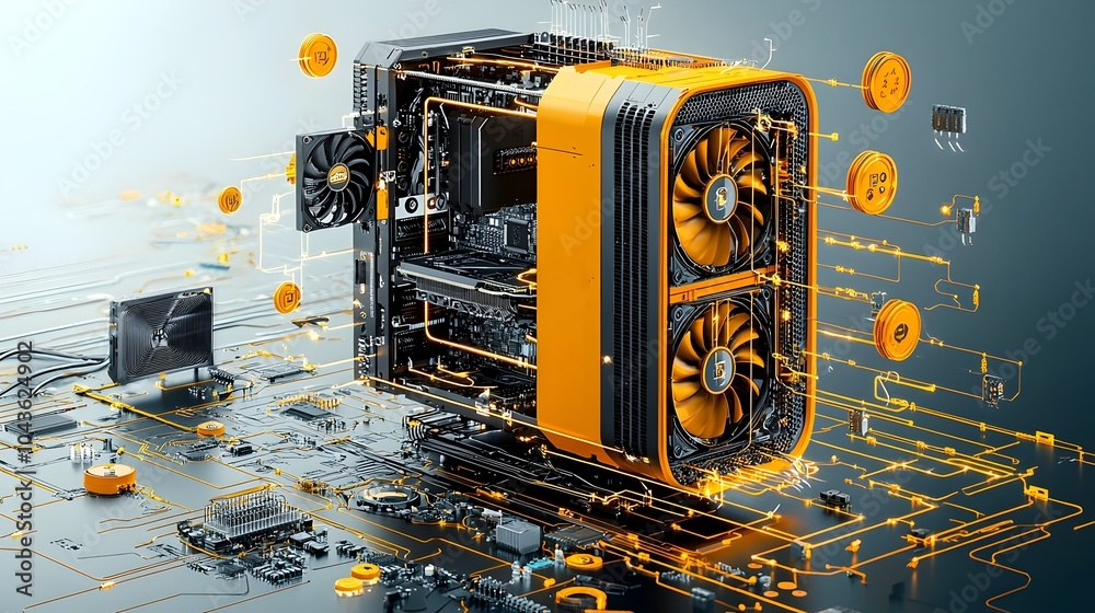 Fototapete detailed layered cross section view of a complex cryptocurrency mining rig showcasing the intricate 