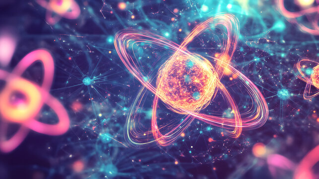 Innovative Background Showcasing the Beauty of Scandium with Detailed Close-Ups of Atomic Structures in a Multi-Colored Scheme