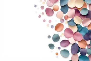 Colorful paper circles scattered on a bright background, ideal for festive decorations or creative projects.