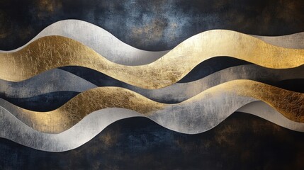 Subtle waves of metallic silver and gold intertwined against a dark, velvety background.