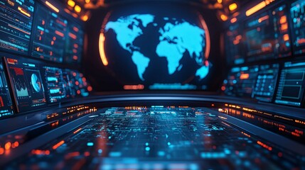 Obraz premium Futuristic Command Center with Global Monitoring Features