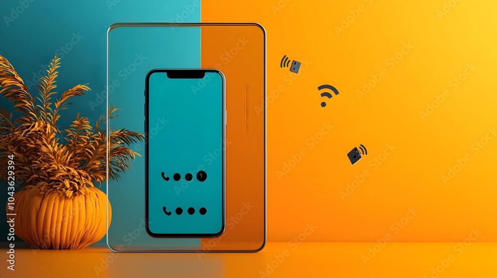 Aufkleber Conceptual image of a floating fake caller ID or misleading phone number displayed on a transparent digital screen interface